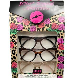 Betsey Johnson Reading Glasses +2.00 New in Box NWT Tortoise Black Gold Gift